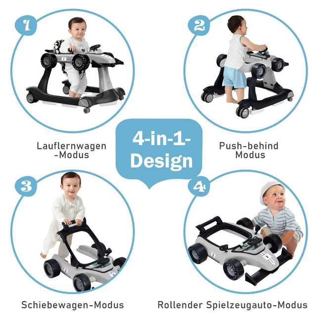 4 in 1 babywalker opvouwbare babywalker grijs