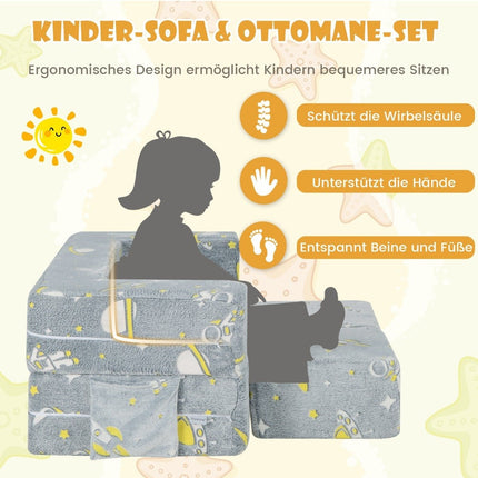 4 in 1 children's armchair with 2 ottomans & removable cover glows in the dark 107 x 52 x 41.5 cm
