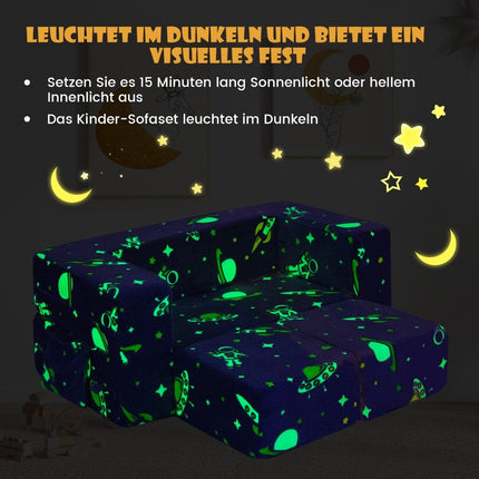 4 in 1 children's armchair with 2 ottomans & removable cover glows in the dark 107 x 52 x 41.5 cm