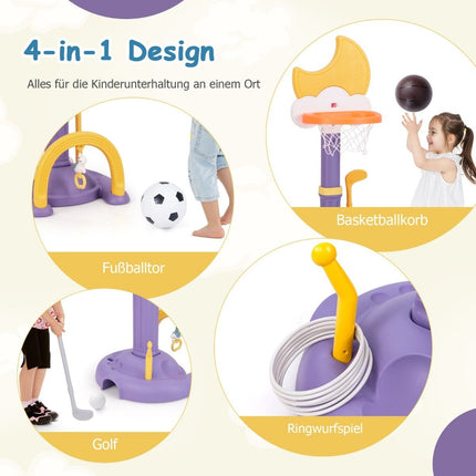 4 in 1 children's basketball hoop set with basketball &amp; Football &amp; Ring toss basketball stand yellow