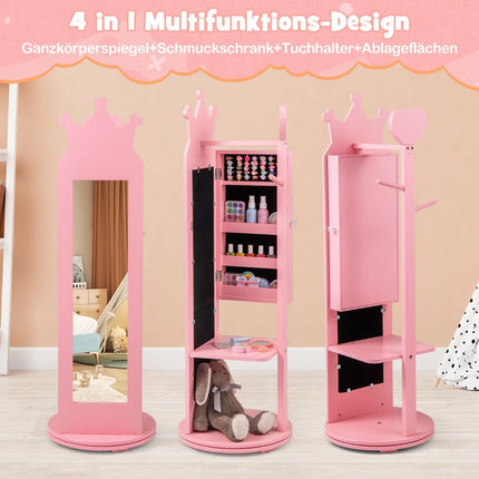 4 in 1 children's jewelry cabinet mirror cabinet 360° rotatable with full-length mirror pink