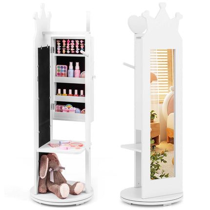 4 in 1 children's jewelry cabinet mirror cabinet 360° rotatable with full-length mirror white