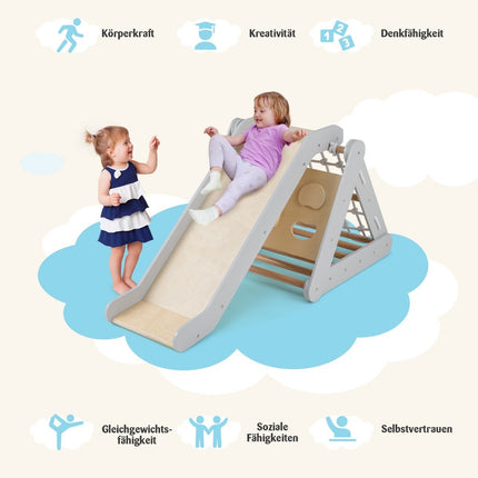 4 in 1 climbing triangle with slide climbing frame made of wood 62.5 x 64 x 57.5 cm gray