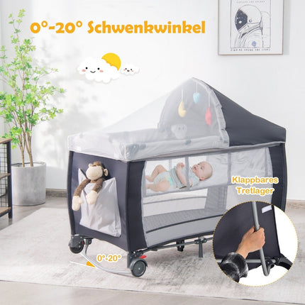 4 in 1 folding travel cot & baby cradle 123 x 63 x 76 cm grey