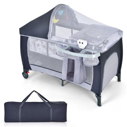 4 in 1 folding travel cot & baby cradle 123 x 63 x 76 cm grey