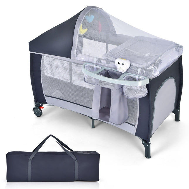4 in 1 folding travel cot & baby cradle 123 x 63 x 76 cm grey