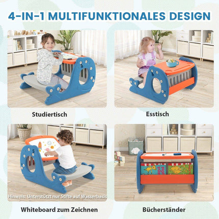 4 in 1 kids whale shaped easel with bench & double sided table top & whiteboard