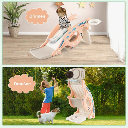 4-in-1 slide toy for children with basketball hoop & ring game pink