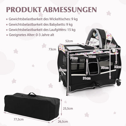 4 in 1 travel cot with mattress folding side bed with adjustable canopy circle
