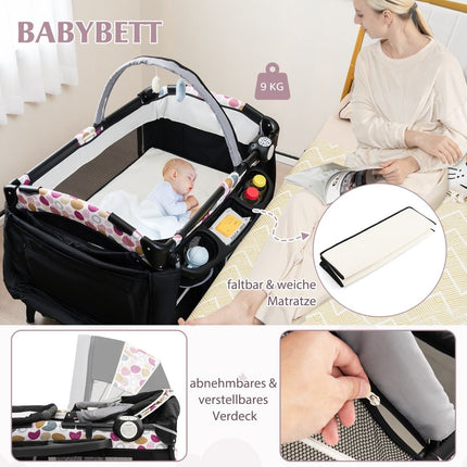 4 in 1 travel cot with mattress folding side bed with adjustable canopy circle