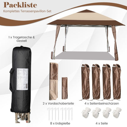 4m x 4m Patio Gazebo Canopy Tent with Wheels Beige