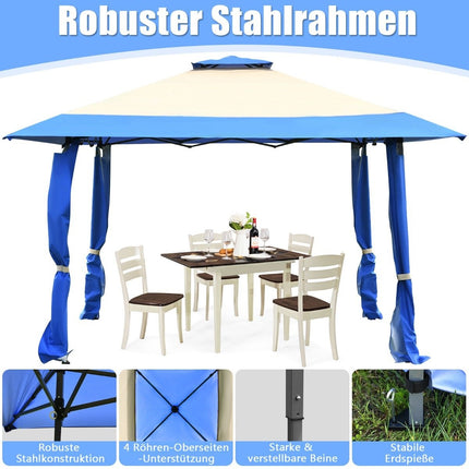 4 m x 4 m large event tent shade provider with 2-story roof blue