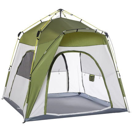 4-person camping tent, easy installation, weatherproof, green-grey