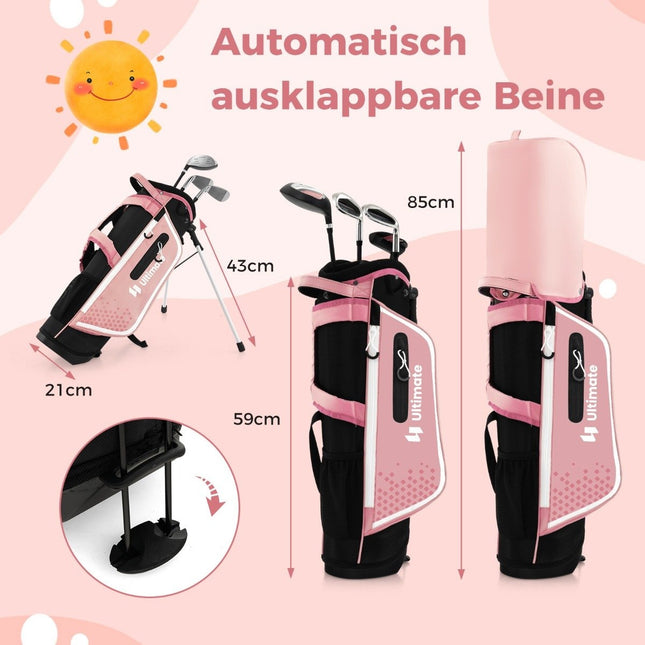 4-piece children's golf club set with golf bag and rain cover for children aged 5-7 years, pink