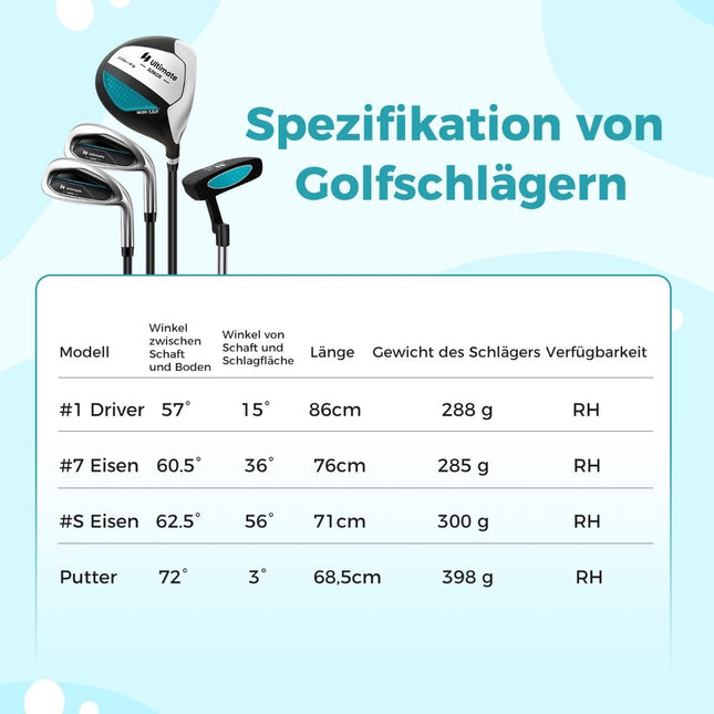 4-piece children's golf club set with golf bag and rain cover for children aged 8-10 years blue