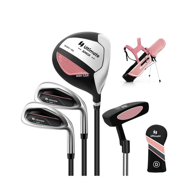 4-piece children's golf club set with golf bag and rain cover for children aged 8-10 years, pink