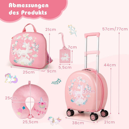 4-piece children's suitcase + backpack 10"+14" children's trolley with wheels pink