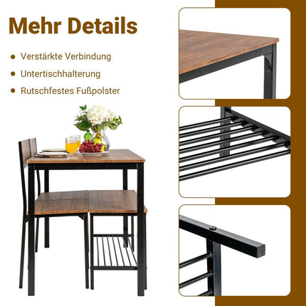 4-piece dining table and chair set with 2 chairs & 1 bench seating set brown