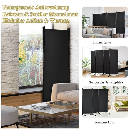 4-piece folding partition privacy screen for home, office 220 x 51 x 173 cm black