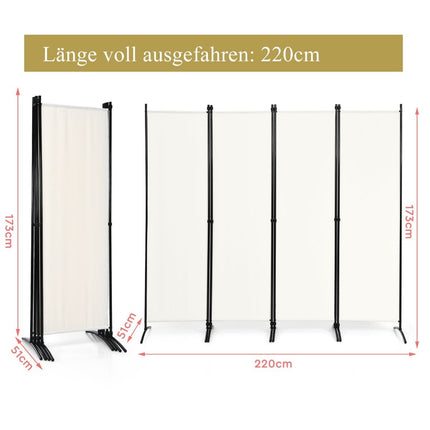 4-piece folding partition privacy screen for home office 220 x 51 x 173 cm white