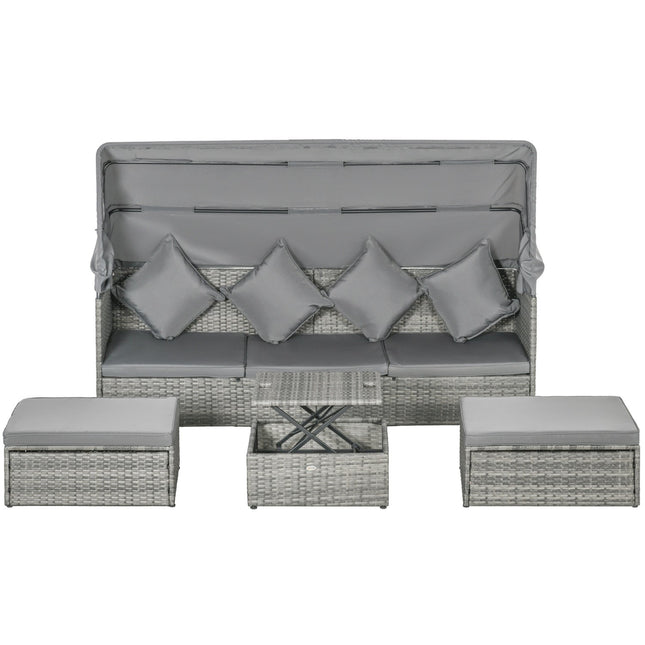 Rattan garden seat with canopy and adjustable table
