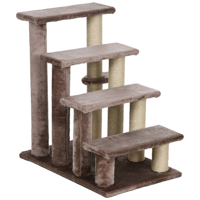 Pet ladder with scratching post, plush, brown, 60x40x64 cm