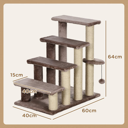 Pet ladder with scratching post, plush, brown, 60x40x64 cm