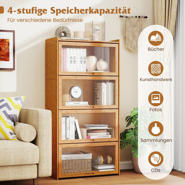 4 tier bookcase with acrylic doors display cabinet made of bamboo 69 x 34 x 140 cm natural