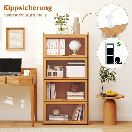 4 tier bookcase with acrylic doors display cabinet made of bamboo 69 x 34 x 140 cm natural