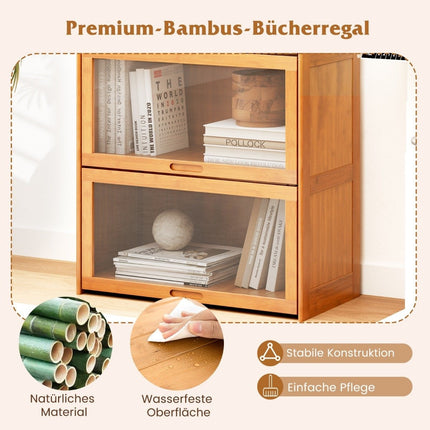 4 tier bookcase with acrylic doors display cabinet made of bamboo 69 x 34 x 140 cm natural