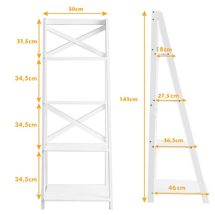 4-tier ladder shelf corner shelf made of wood with crossbar 51 x 46 x 143 cm white