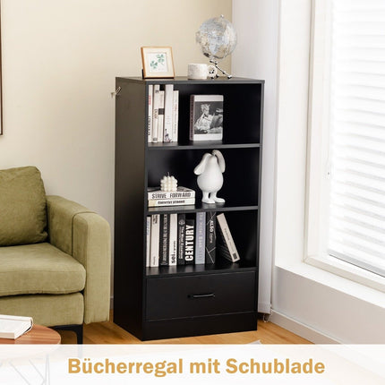 4-tier storage shelf wooden shelf with drawer bookcase 60 x 38 x 120 cm black