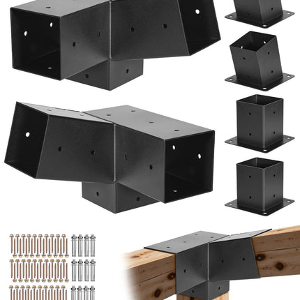 4x4 3-Way Slanted Pergola Brackets Kit with Bases, 2-Pack