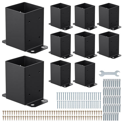 4x4 Post Base Brackets, 10-Pack Carbon Steel, Black