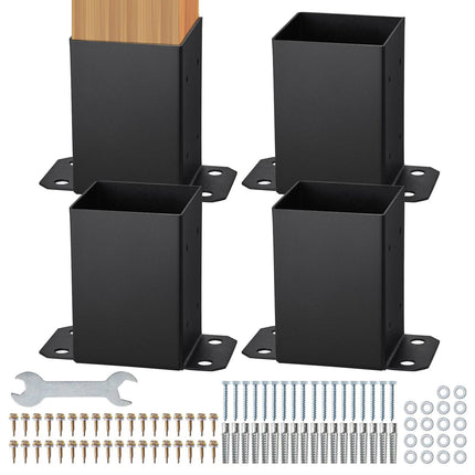 4x4 Post Base Brackets, Carbon Steel, 4-Pack, Black