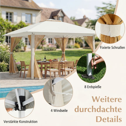 4x4m Pop Up Gazebo with Mosquito Net & Double Roof