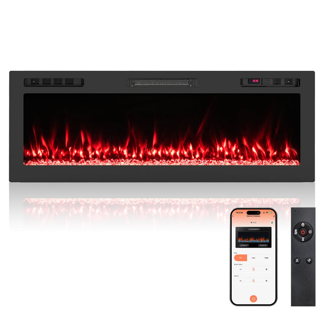 50" Electric Fireplace Heater, 750W/1500W, WiFi Control