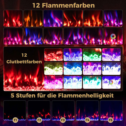 50" Electric Fireplace Heater, 750W/1500W, WiFi Control