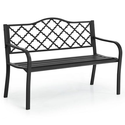50-Inch Garden Bench, Cast Iron and Steel Slats, 500 lb