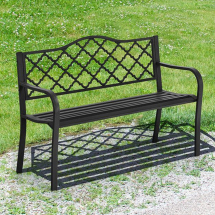 50-Inch Garden Bench, Cast Iron and Steel Slats, 500 lb