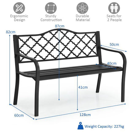 50-Inch Garden Bench, Cast Iron and Steel Slats, 500 lb