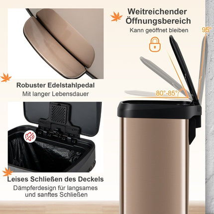 50L Kitchen Trash Can with Soft Closing Lid & Deodorization Compartment Waste Bin Rose Gold