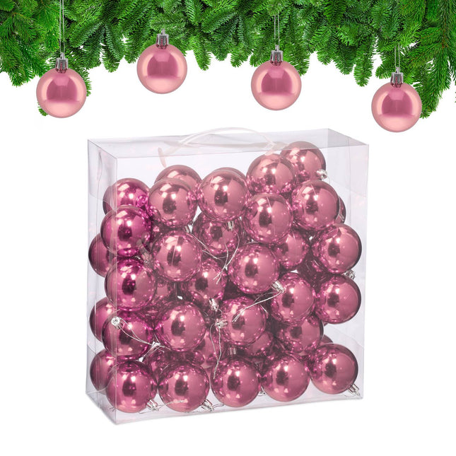 50 Shiny Christmas Tree Baubles, Glossy Finish