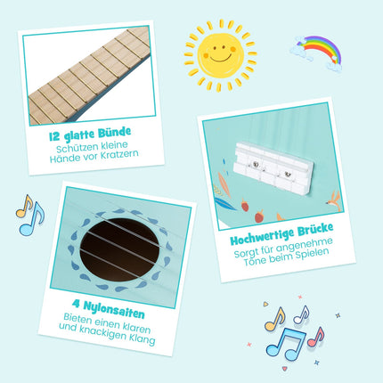 53 cm Kids Ukulele, 4-String Basswood Body, Light Blue