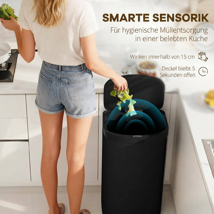55L Sensor Trash Can, Soft-Close Lid, Stainless Steel, Black