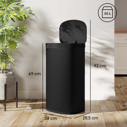 55L Sensor Trash Can, Soft-Close Lid, Stainless Steel, Black