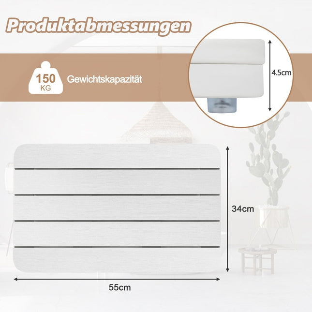 Toiletmat 55 x 34 cm van Hips houtdesign, badmat, belastbaar tot 150 kg, wit, corrosiebestendig, roestvast, duurzaam