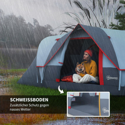 5-6 person gray camping tunnel tent with poles - polyester