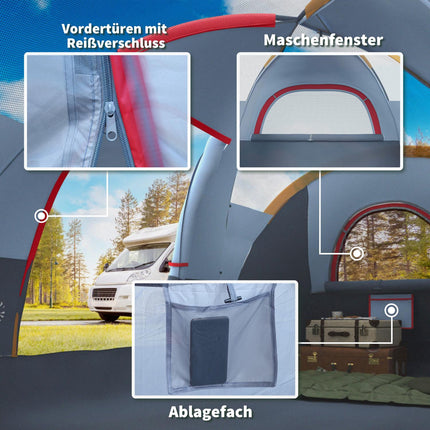 5-6 person gray camping tunnel tent with poles - polyester