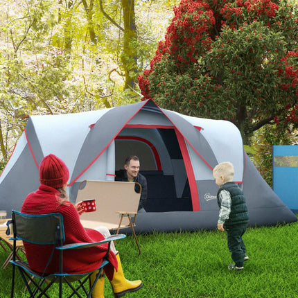 5-6 person gray camping tunnel tent with poles - polyester